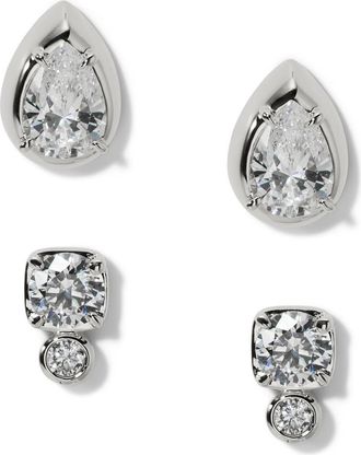 Nadri Delancy Set of 2 Assorted Stud Earrings in Rhodium at Nordstrom