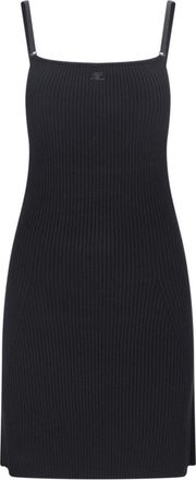 Courr&egrave;ges Mini Logo Dress In Black Fabric Ribbed Knit