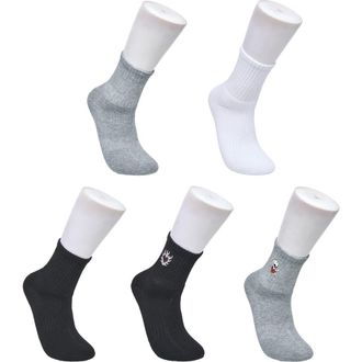 Ed Hardy Heart Skull Embroidery Half Cushion Mid Crew Sock 5-Pack in Black White Grey at Nordstrom