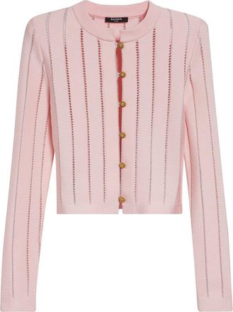 Balmain Metallic Open Stitch Cardigan in 4Hq Pink at Nordstrom, Size 10 Us