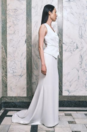 Karen Millen Womens Satin Viscose Tailored Fishtail Midi Skirt - White - Size 14 UK