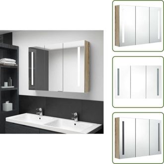 vidaXL The Living Store Armadietto Bagno con Specchio e LED 89x14x62 cm Rovere - Armadietto con specchio