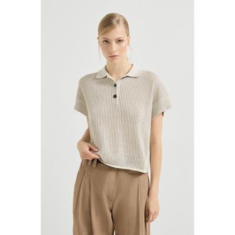 Brunello Cucinelli Ribbed net polo shirt in Oat at Nordstrom, Size Xx-Large Eu