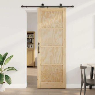 vidaXL Vidaxl - Puerta Deslizante Manual Natural Y Negro 83 X 232 Cm