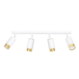 Wonderlamp Regleta de techo con 4 focos orientables blancos y dorados