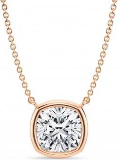 Allurez Cushion Lab Diamond Solitaire Pendant Necklace 14K Rose Gold (3.00ct)