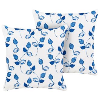 Beliani Beliani - Conjunto De 2 Cojines De Jard&iacute;n Almohada De Exterior 45 X 45 Cm Poli&eacute;ster Motivo Hojas Blanco Y Azul Torbora