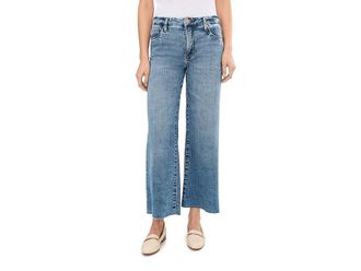 Kut from the Kloth Petite Meg High-Rise Fab Ab Wide Leg Raw Hem Womens Jeans Regent : 14P 25, Cotton/Denim/Lyocell