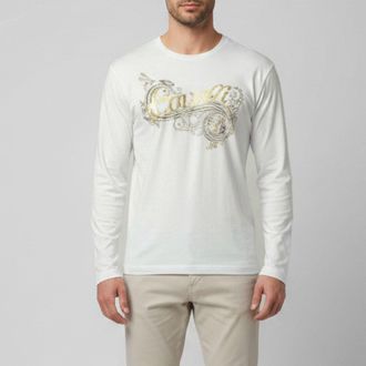 Roberto Cavalli White Logo Print Jersey Long Sleeve T-Shirt