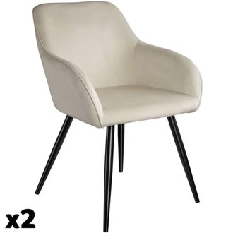 TecTake 2 Sillas de comedor aterciopeladas 58 x 62 x 82 cm crema/negro