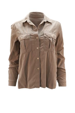 James Perse Button-Down Shirt with Pockets in Beige Cotton