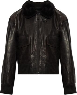Victoria Beckham Aviator Jacket - Dames - Leren en Su&egrave;de Jassen - Bruin - XS - Leer - Jassen