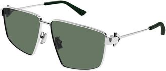 Bottega Veneta Square Full-Rim Metal Sunglasses - Silver