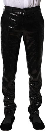 Dolce & Gabbana Mens Black Sequined Embellishment Pants Polyester Virgin Wool