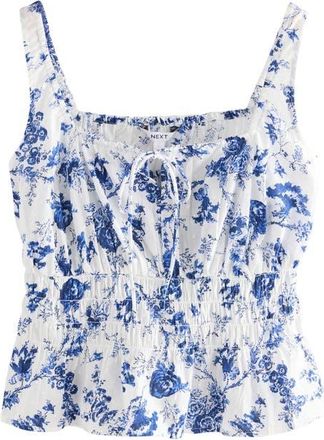Next Floral Smocked Cotton Camisole in White/Blue at Nordstrom, Size 10 Us