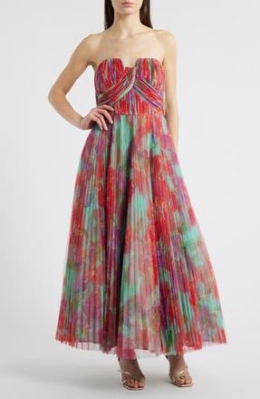 Hutch Pleated Strapless Mesh Gown in Mint Orchids at Nordstrom Rack, Size 12