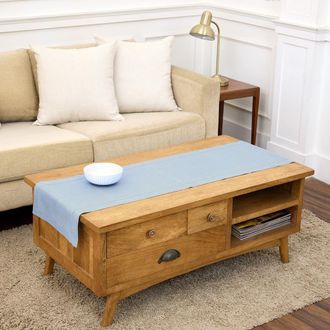 Solino Home Linen Table Runner for Dining Table, Holiday and Everyday Table Decor - Classic Hemstitch in Dusty Blue at Nordstrom, Size Xx-Small