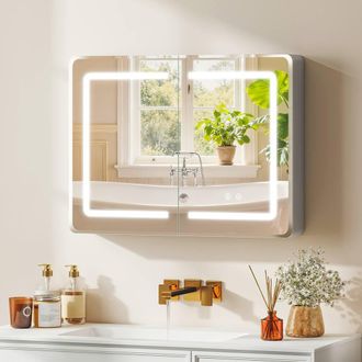 HOMCOM 60 x 80 cm LED Bathroom Mirror Cabinet with Double-Sided Mirrors in Silver | Size: W600mm x H600mm