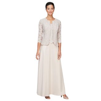 Alex Evenings Womens Two-Piece Dress with lace Jacket (Petite and Normal Sizes) Special Occasion, Classic Taupe, UK 18