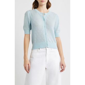 Frame Denim The Short Sleeve Cashmere Cardigan in Sky Blue at Nordstrom, Size X-Small