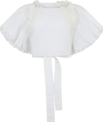 Alberta Ferretti Cropped Blouse met Vleermuisarmen - Dames - Blouses - Wit - S - Leer - Overhemden