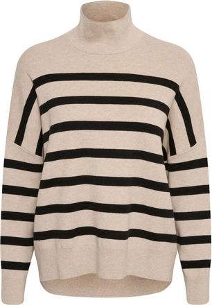 Inwear Gestreepte Turtleneck Pullover Sandstone / Black - Dames - Coltruien - Veelkleurig - 3XL - Katoen - Truien & Vesten