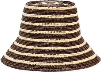 Janessa Leon&eacute; Felix Crochet Raffia Bucket Hat in Walnut Stripe at Nordstrom, Size X-Large