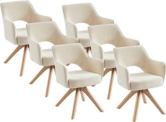 Vente-Unique Conjunto de 6 sillas giratorias con reposabrazos de tela y roble - Crema - KONYA