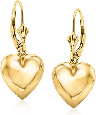 Ross-Simons 14kt Yellow Gold Puffed Heart Drop Earrings
