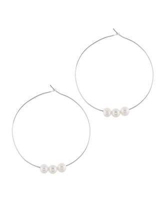 Splendid Pearls Silver 7-7.5Mm Cultured Freshwater Pearl Large Hoops