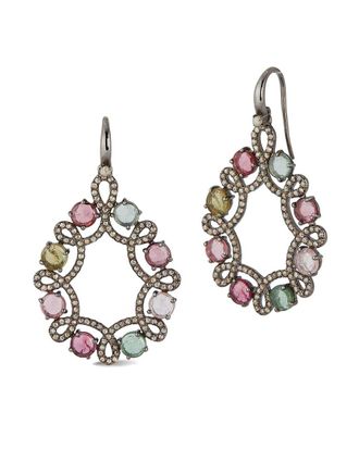 Banji Jewelry Silver 8.43 Ct. Tw. Diamond & Tourmaline Drop Earrings