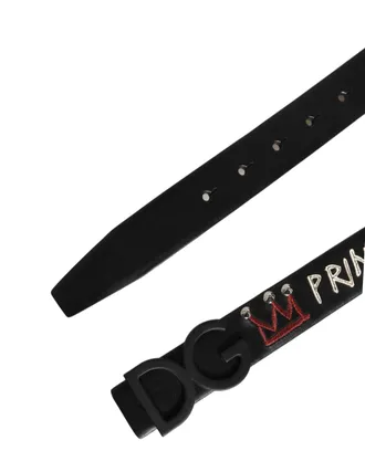 Dolce & Gabbana Mens Black Leather Prince Crown Logo Buckle Belt Calf