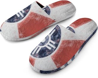 Generic Wichita City Flag Flannel Mens Slip-on Slippers Winter Warm House Shoes with Rubber Sole for Home Hotel