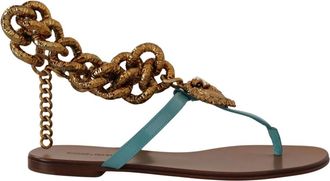 Dolce & Gabbana Flat Sandalen - Dames - Sandalen - Veelkleurig - 35 1/2 EU - Leer - Schoenen