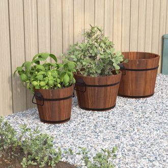 Berkfield Home 3 Piece Wooden Bucket Planter Set Solid Wood Fir in Brown