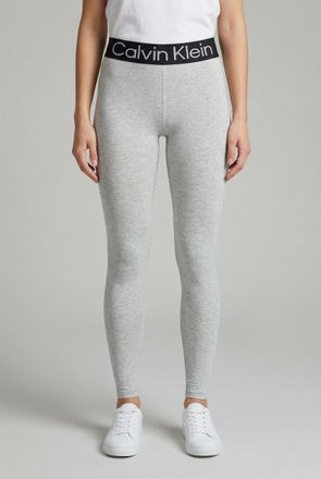 Calvin Klein Leggings CALVIN KLEIN, Damen, Gr. L, N-Gr, grau (light grau melange), Obermaterial: 60% Baumwolle, 35% Polyamid, 5% Elasthan, lang, Hosen Leggings, br