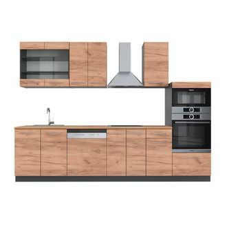 Vicco Mueble De Cocina Fame-line, Oro Power Roble/antracita, 300 Cm Con Armario Alto, Et Roble
