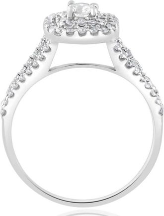 Pompeii3 1Ct TW Diamond Double Cushion Halo Engagement Ring in 10k White Gold