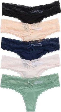 Honeydew Intimates Ahna Lace Trim Thong - Pack of 5 in Green Multi at Nordstrom Rack, Size Medium