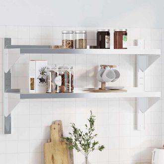 vidaXL 2-Tier Wall Shelf 100x23.5x60 cm Silver Stainless Steel Vidaxl