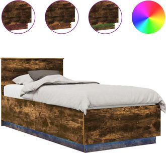 vidaXL Estructura De Cama Con Tiras Led Roble Ahumado 100 X 200 Cm Vidaxl