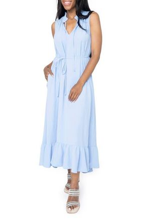 Gibsonlook Sienna Split Neck Tie Waist Ruffle Hem High-Low Dress in Sky Blue at Nordstrom, Size Xx-Small