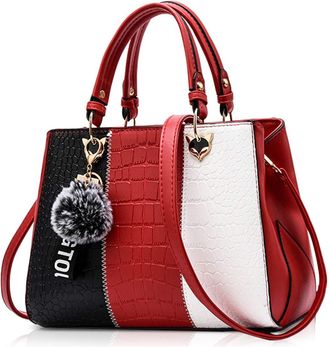 Nicole & Doris Fashion Women Handbags Tote Bag for Ladies Shoulder Bag Crossbody Bag Messenger Bag PU Leather Classic Design Wine red 1