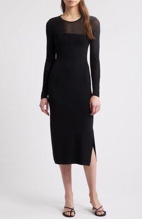 Rails Luz Sheer Yoke & Long Sleeve Midi Dress in Black at Nordstrom, Size Medium