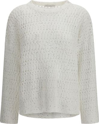 Brunello Cucinelli Womens Openwork Sweater White Silk