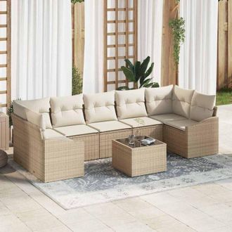 vidaXL Conjunto De Sof&aacute; De Jard&iacute;n 8 Pcs Beige, Crema 55 X 55 X 37 Cm Vidaxl