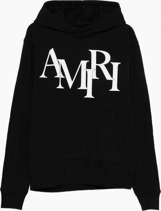 Amiri Mens Staggered Logo Hoodie Black - Size: 42