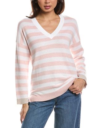 Fort&eacute; Cashmere High-Low Stripe Cashmere-Blend Sweater
