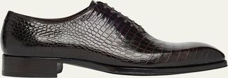 Tom Ford Mens Elkan Croc-Print Leather Oxfords