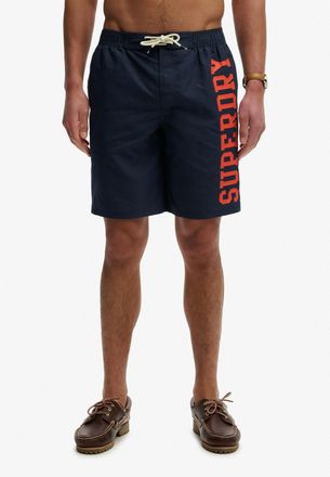 Superdry Badeshorts SUPERDRY LOGO 19 BOARDSHORT, Herren, Gr. XXL, N-Gr, nautical navy, Web, Polyester, bedruckt, Badehosen Badeshorts